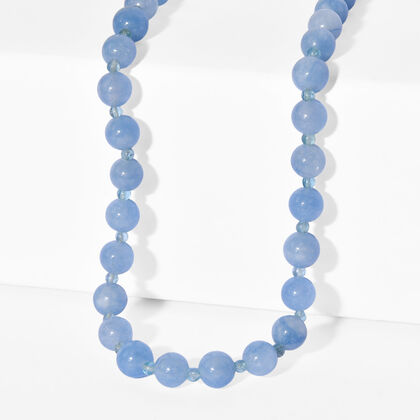 Aquamarin, Blauer Apatit Halskette ca. 50 cm Nickelfreies Messing platiniert ca. 170.00 ct