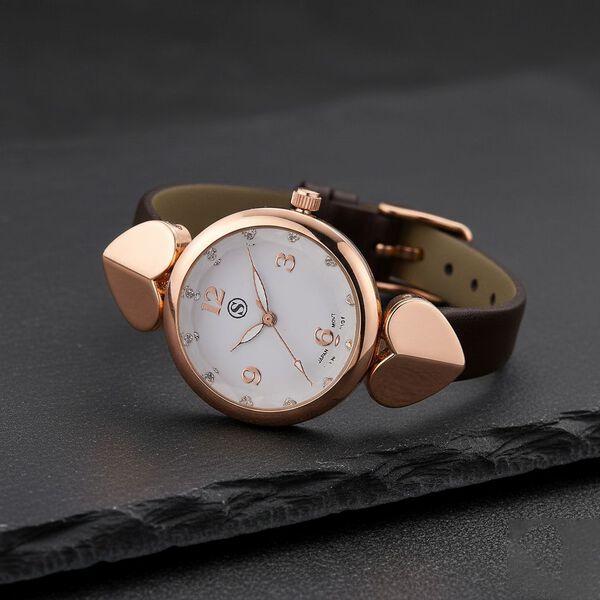 STRADA Uhr mit PC21S Japan-Uhrwerk, Edelstahl-Mesh-Armband, Ros&eacute;gold mit Kristallzifferblatt, Braun image number 1