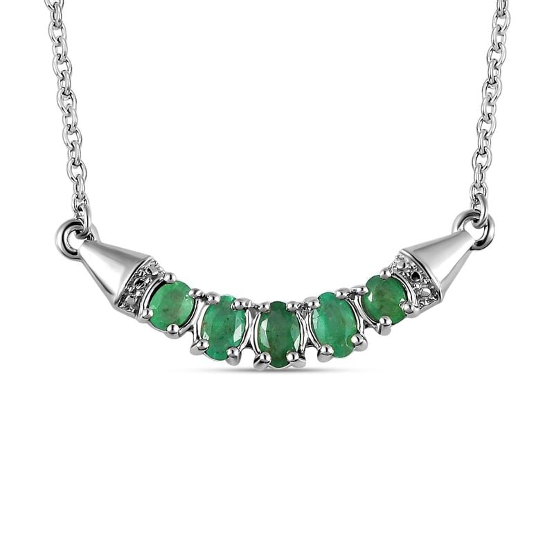 Kagem sambische Smaragd Halskette, ca. 45 cm, 925 Silber platiniert ca. 0.90 ct image number 0
