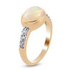 Natürlicher Äthiopischer Opal und Zirkon Solitär Ring 925 Silber 585 Vergoldet image number 3