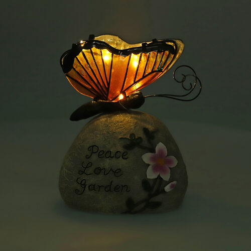Harz Solarlampe, Schmetterling, Größe 16x10x20 cm, Gelb image number 1