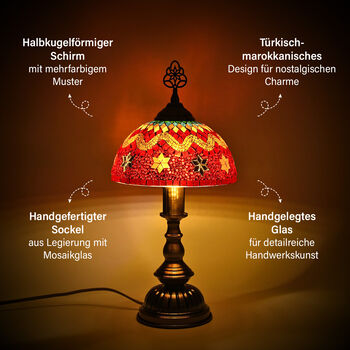 T&uuml;rkische Mosaik-Tischlampe im marokkanischen Stil, handgefertigt, 17&times;28 cm, Mehrfarbig