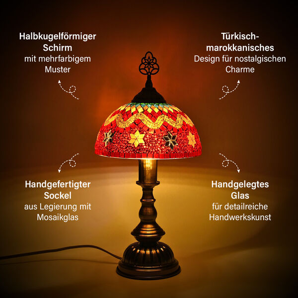 Türkische Mosaik-Tischlampe im marokkanischen Stil, handgefertigt, 17×28 cm, Mehrfarbig image number 4