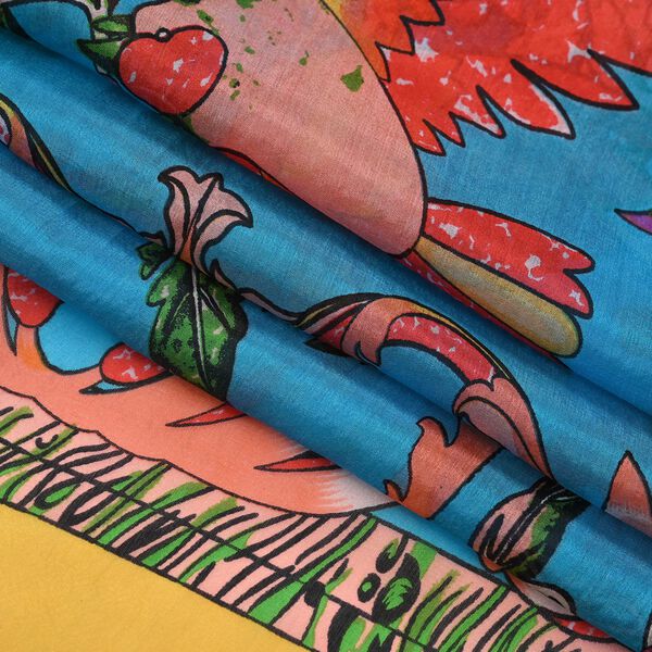 LA MAREY 100% Maulbeerseiden Schal, Blau und gelb image number 4