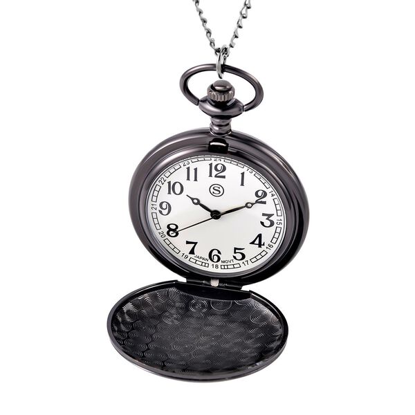 STRADA Japanisches Uhrwerk 3D Blumenmuster Taschenuhr mit Kette, 75 cm, ca. 35,00g image number 5