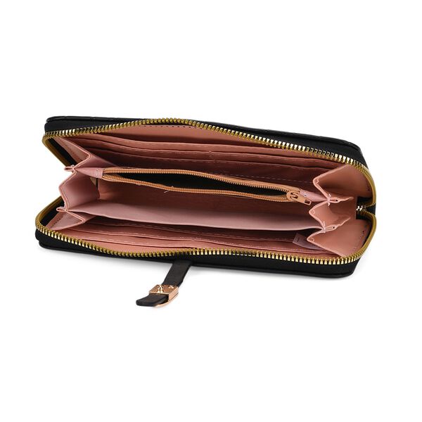 2-teiliges Geldb&ouml;rsen-Set im Krokopr&auml;gungs-Design, Lange Geldb&ouml;rse 20x10x3 cm und Bifold-Geldb&ouml;rse 12x9x3,5 cm, Schwarz image number 5