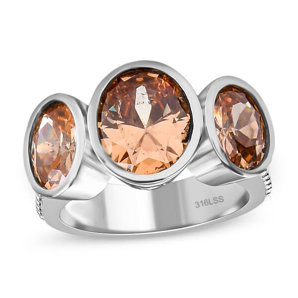 Champagner Zirkonia Ring, Edelstahl (Gr&ouml;&szlig;e 16.00) ca. 8.32 ct image number 4