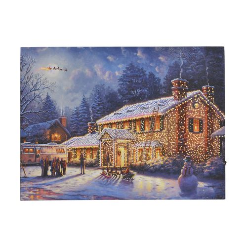Festlich beleuchteten Winterhaus - Leinwandbild mit LED-Beleuchtung,  30x40x1,8 cm image number 0