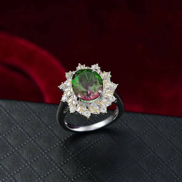 D'Joy Wassermelonen Triplett Quarz und Zirkon zweifarbiger Ring und Anhänger mit 45cm Kette image number 9