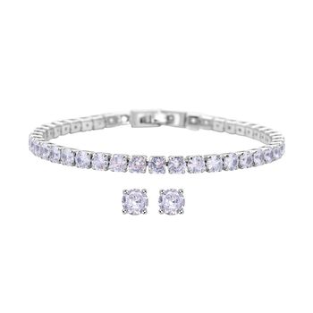 2er Wei&szlig;e Zirkonia-Ohrstecker mit Armband, reines Messing ca. 21.00 ct