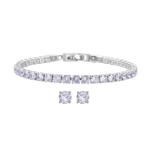 2er Weiße Zirkonia-Ohrstecker mit Armband, reines Messing ca. 21.00 ct image number 0