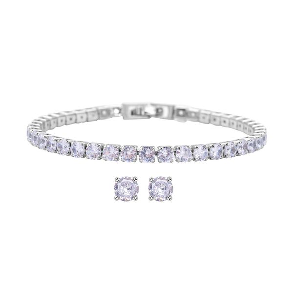 2er Wei&szlig;e Zirkonia-Ohrstecker mit Armband, reines Messing ca. 21.00 ct