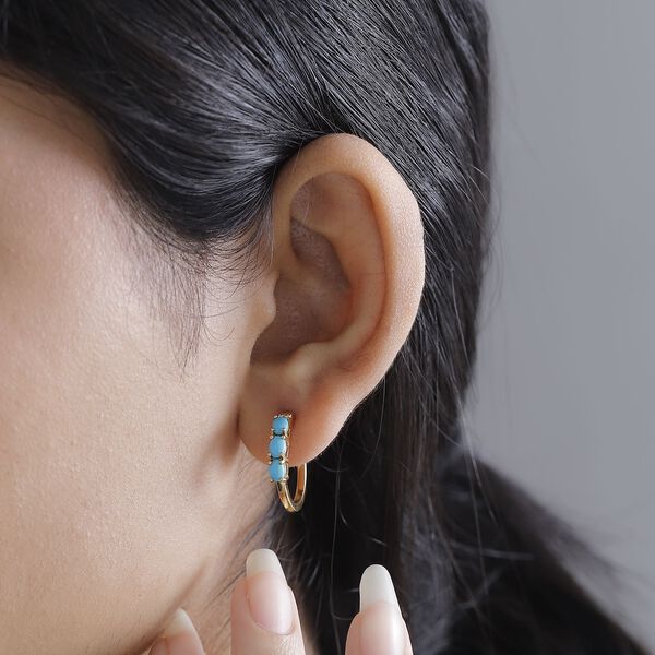 AA Amerikanische nat&uuml;rliche Sleeping Beauty T&uuml;rkis Ohrringe, 925 Silber 750 Gelbgold Vermeil ca. 1.12 ct image number 3