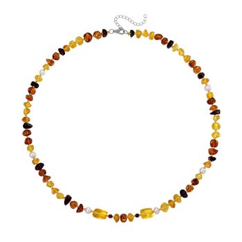 Bernstein, Wei&szlig;e S&uuml;&szlig;wasser Perle, Halskette Flexibles 925 Silber rhodiniert (15-20 Werktage Lieferzeit)