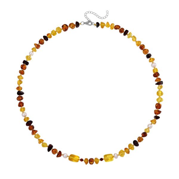 Bernstein, Wei&szlig;e S&uuml;&szlig;wasser Perle, Halskette Flexibles 925 Silber rhodiniert (15-20 Werktage Lieferzeit) image number 3