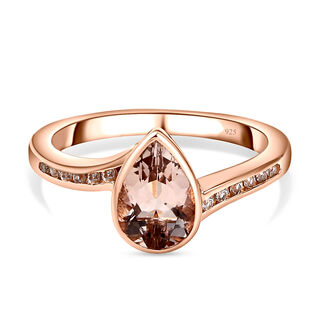 Rosa Morganit und weißer Zirkon-Ring, 925 Silber Roségold Vermeil (Größe 20.00) ca. 1.32 ct