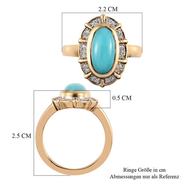 Nat&uuml;rlicher Sleeping Beauty T&uuml;rkis und Zirkon Halo Ring 925 Silber 585 Vergoldet image number 7
