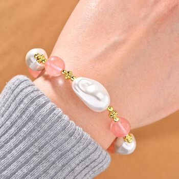 Wei&szlig;es Muschelkernperle und Kirschquarz Armband, 18+5 cm