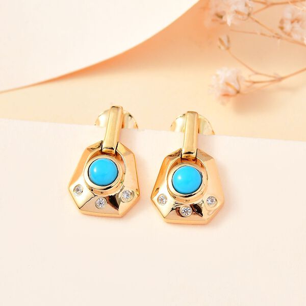 AA Sleeping Beauty Türkis, Weißer Zirkon Art Deco Ohrringe 925 Silber 750 Gelbgold Vermeil ca. 0.61 ct image number 2