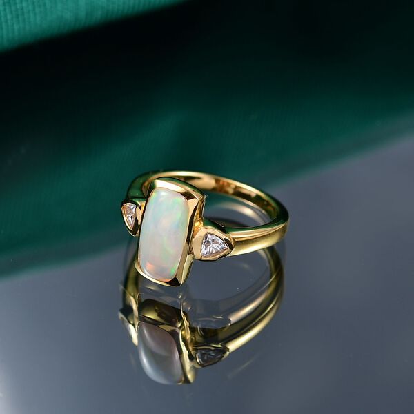 AA Natürlicher, äthiopischer Welo Opal, Moissanit Ring 925 Silber 750 Gelbgold Vermeil (Größe 18.00) ca. 1,76 ct image number 1