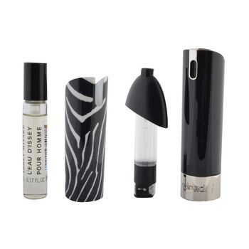 Mini Parf&uuml;mspray, nachf&uuml;llbar, Schwarz (inkl. Issey Miyake DIssey Homme - 5ml & Zebra Skin)