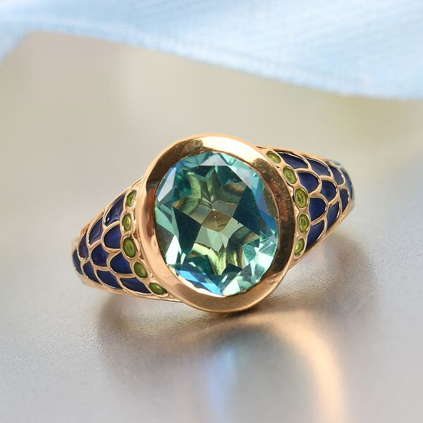 Pfau Triplett Quarz Ring 925 Silber 585 Vergoldet image number 7