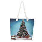 Jute Handtasche, Weihnachtsbaum Muster, Größe 42x34x9x37 cm, Blau
