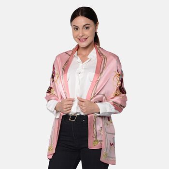 LA MAREY - 100 % nat&uuml;rlicher, bedruckter Maulbeerseiden-Schal in Geschenkbox, 55x170 cm, Rosa