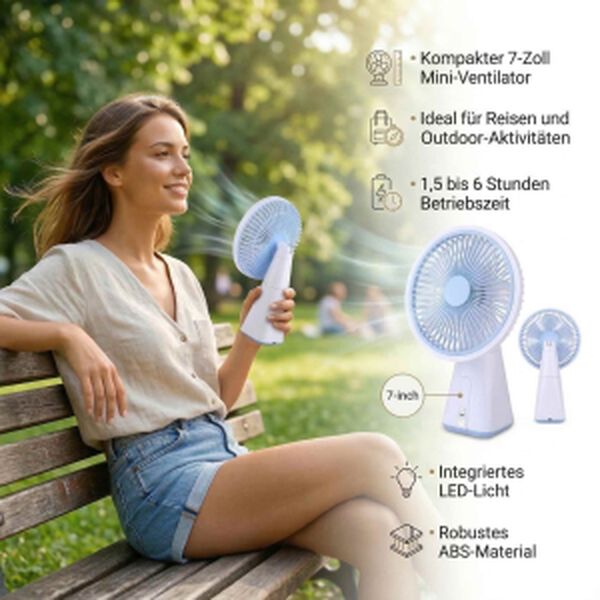 LIVMORE Akku Ventilator, oszillierend, 7 Zoll, Blau
