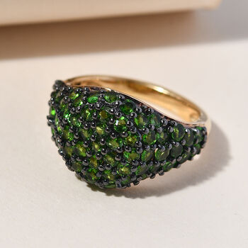 Nat&uuml;rlicher Chromdiopsid Cluster Ring 925 Silber vergoldet