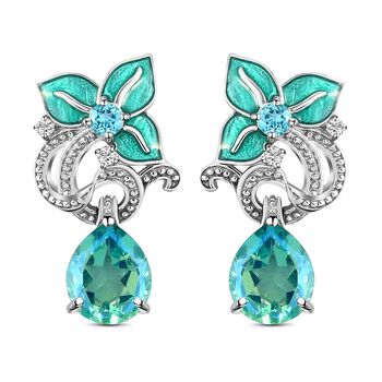 GP Italienische Garten Kollektion - Pfau Triplett Quarz und blaue Apatit-Ohrringe, 925 Silber platiniert ca. 8,57 ct