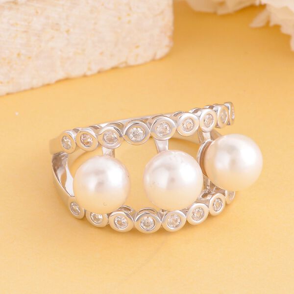 Japanische Akoya Perle und wei&szlig;er Zirkon-Ring - 0,54 ct. image number 2