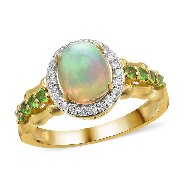 Natürlicher, äthiopischer Opal und natürlicher Chromdiopsid-Ring, 925 Silber Bicolor  ca. 1,80 ct image number 4