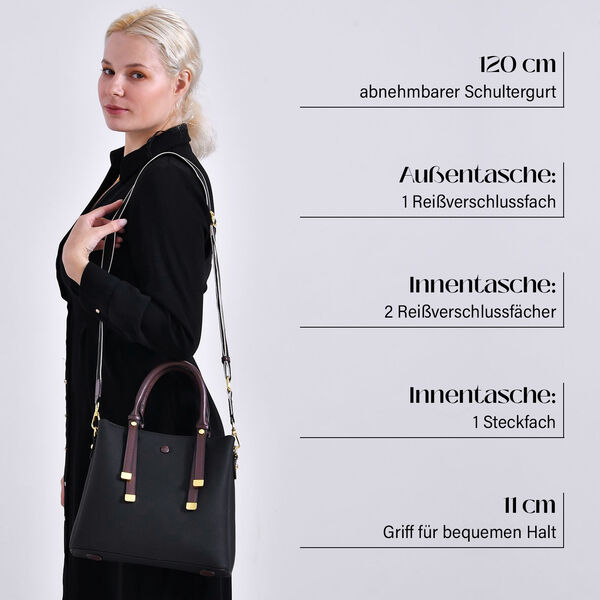 Vielseitige Umhängetasche aus echtem Leder mit abnehmbarem Schulterriemen, 30x14x24 cm, Schwarz image number 3