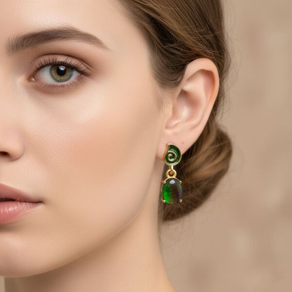 D'Joy Ammolit Ohrringe 925 Silber 750 Gelbgold Vermeil ca. 1,71 ct. image number 2