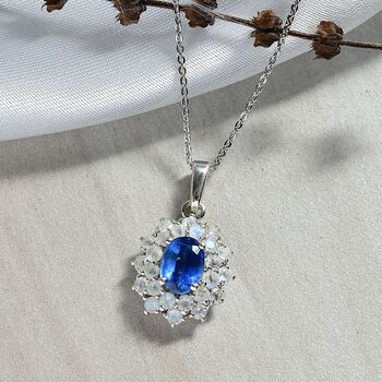 D'Joy AA Nat&uuml;rlicher Kaschmir Kyanit und Regenbogen Mondstein Anh&auml;nger mit 50cm Kette - 2,89 ct.