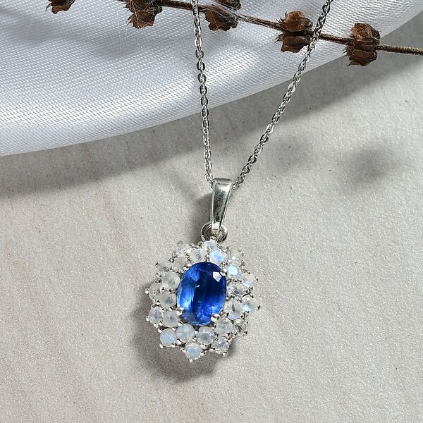 D'Joy AA Nat&uuml;rlicher Kaschmir Kyanit und Regenbogen Mondstein Anh&auml;nger mit 50cm Kette - 2,89 ct. image number 2