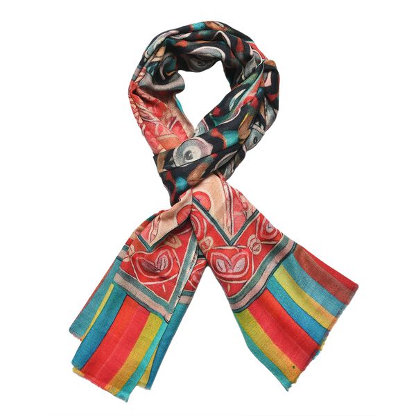 LA MAREY Schal aus 100% Premium-Kaschmir mit Digitaldruck, 70x200 cm, Schwarze Pfauenfeder image number 8