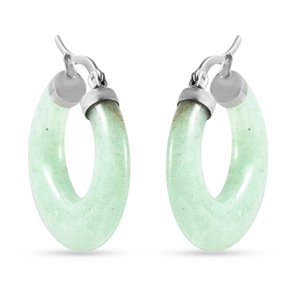 Grüner Aventurin Creolen in Edelstahl ca. 26,50 ct image number 0