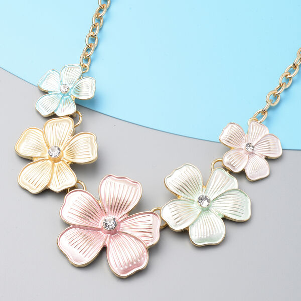 Mehrfarbige, emailliertd und wei&szlig;e Kristall-Halskette, ca. 50+5 cm, goldfarben image number 2