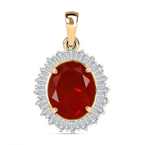 AAA Mexikanischer Kirschfeuer-Opal und Diamant Anhänger in 585 Gold - 2,99 ct. image number 0