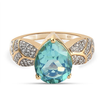 Pfau Triplett Quarz und Zirkon Ring 925 Silber vergoldet (Gr&ouml;&szlig;e 16.00)