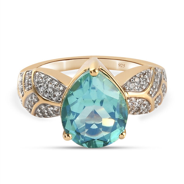 Pfau Triplett Quarz und Zirkon Ring 925 Silber vergoldet