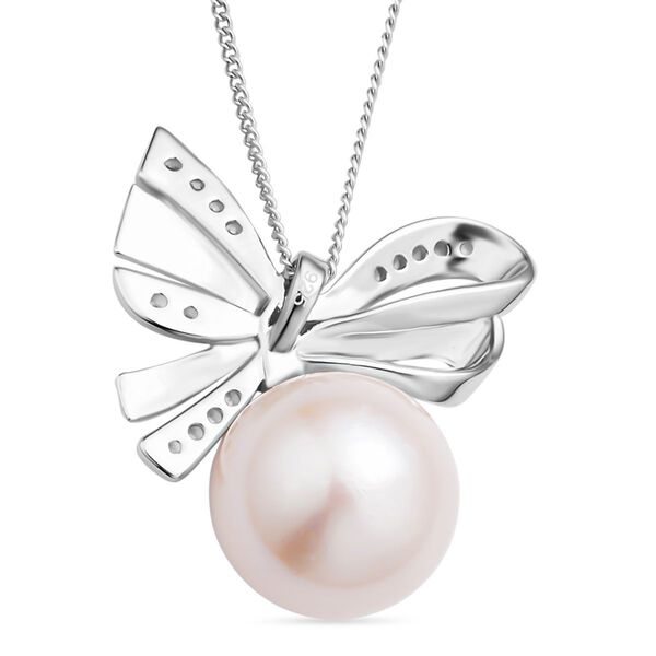 Edison Perle und wei&szlig;er Zirkon-Anh&auml;nger mit Kette - 0,26 ct. image number 5