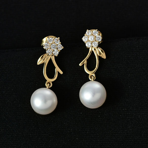 EVER TRUE S&uuml;&szlig;wasser Perle (8.5-9 mm), Wei&szlig;er Zirkon Ohrringe Nickelfreies Messing image number 1