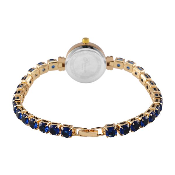 Genoa Time V2 - PC21S Japanisches Uhrwerk, Gehäuse mit weißen Kristallakzenten und PNP-Goldplattierung, runder Zifferblatt mit weißen Ziffern und Kristallen, Kupferkette mit blauen Zirkonia image number 3