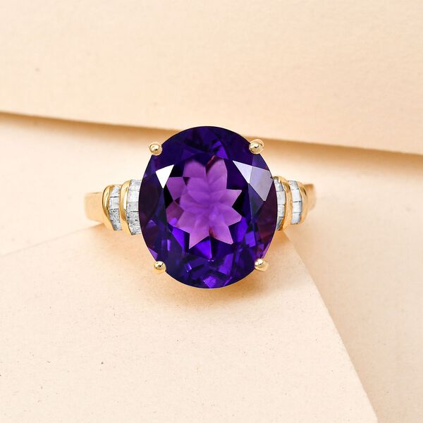 Afrikanischer Amethyst und wei&szlig;er Diamant-Ring, 925 Silber vergoldet (Gr&ouml;&szlig;e 17.00) ca. 7.12 ct image number 2
