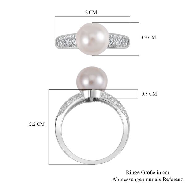 Weiße Muschelkernperle und Zirkonia Ring - 0,55 ct. image number 6