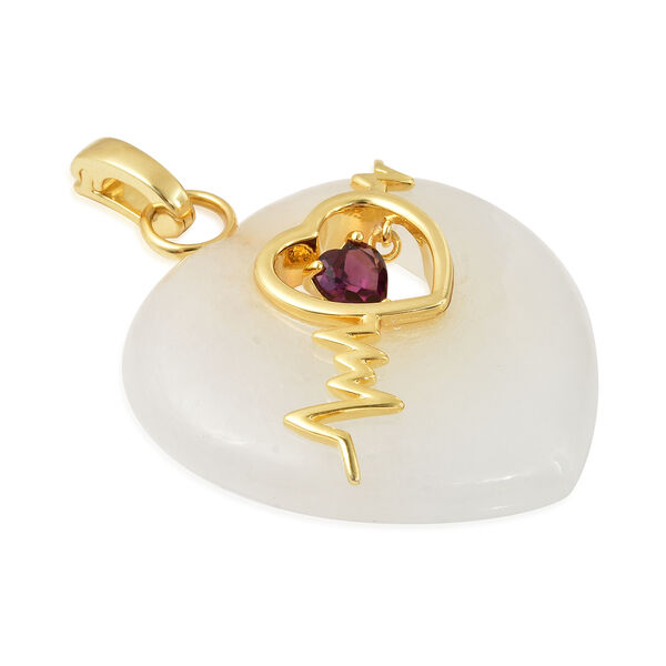 Weißer Jade und Rhodolith Granat Herz-Anhänger, 925 Silber vergoldet ca. 39,31 ct image number 2