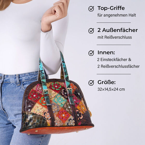 Chaos by Elsie Blumenmuster Echtleder Crossbody Tasche mit RFID-Schutz und Mini-Taschenlampe und LA MAREY Schal aus 100 % Maulbeerseide image number 5